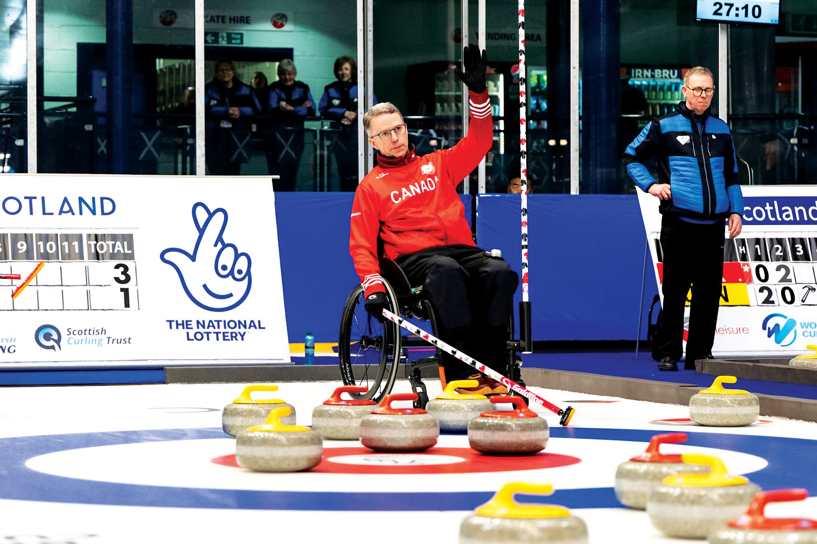 Dash during a game at the 2025 World Wheelchair Curling Championship in Stevenson, Scotland.